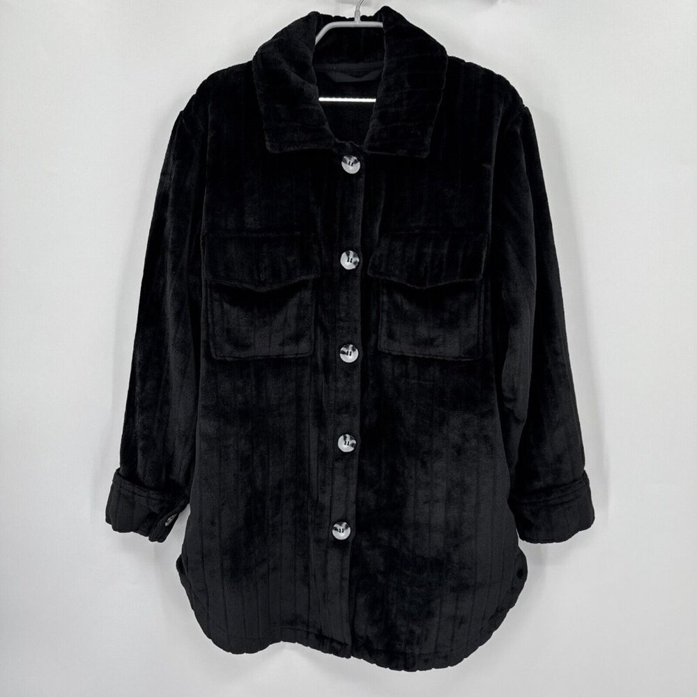 Softies Button Down Embossed Shacket Plush Shirt … - image 1